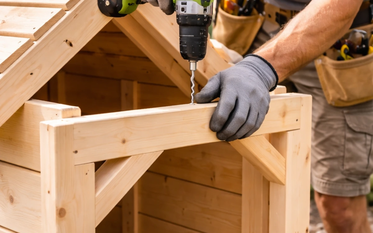 Man building a dog house